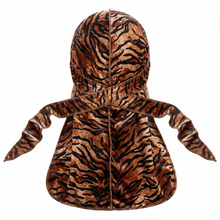 Elite Pattern Brown Tiger-Print Velvet Durag - premium durag back view showing wrap straps, tail and stitching