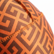 Orange and Brown Maze geometric Satin Silky Durag fabric close-up showing Orange and Brown Maze geometric print and stitching detail