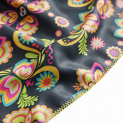 Cinco De Mayo Black 2.0 festive Satin Silky Durag fabric close-up showing Cinco De Mayo Black 2.0 festive print and stitching detail