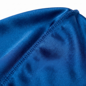 Premium True Blue Silk Durag fabric close-up showing True Blue silky satin texture and stitching detail