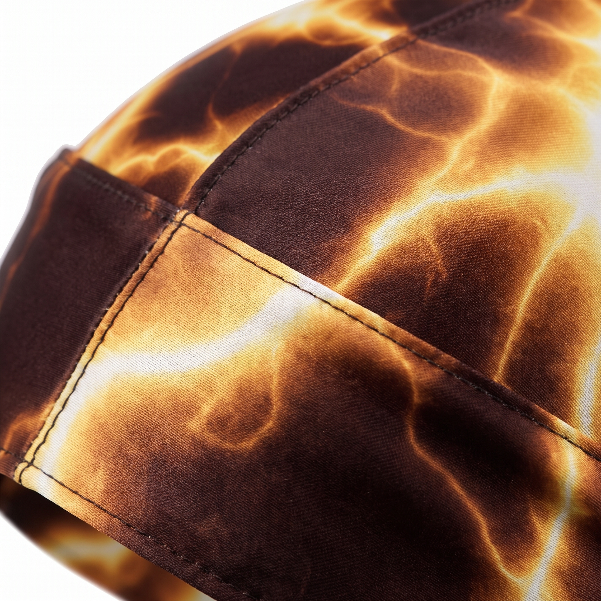 Voltage Yellow lightning Satin Silky Durag fabric close-up showing Voltage Yellow lightning print and stitching detail
