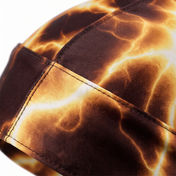Voltage Yellow lightning Satin Silky Durag fabric close-up showing Voltage Yellow lightning print and stitching detail