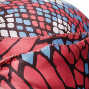 Red and Blue reptile snakeskin Satin Silky Durag fabric close-up showing Red and Blue reptile snakeskin print and stitching detail