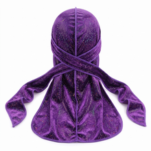 Premium Purple Hologram Sparkle Velvet Durag - premium durag back view showing wrap straps, tail and stitching
