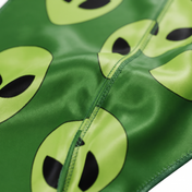 Alien Green graphic Satin Silky Durag fabric close-up showing Alien Green graphic print and stitching detail