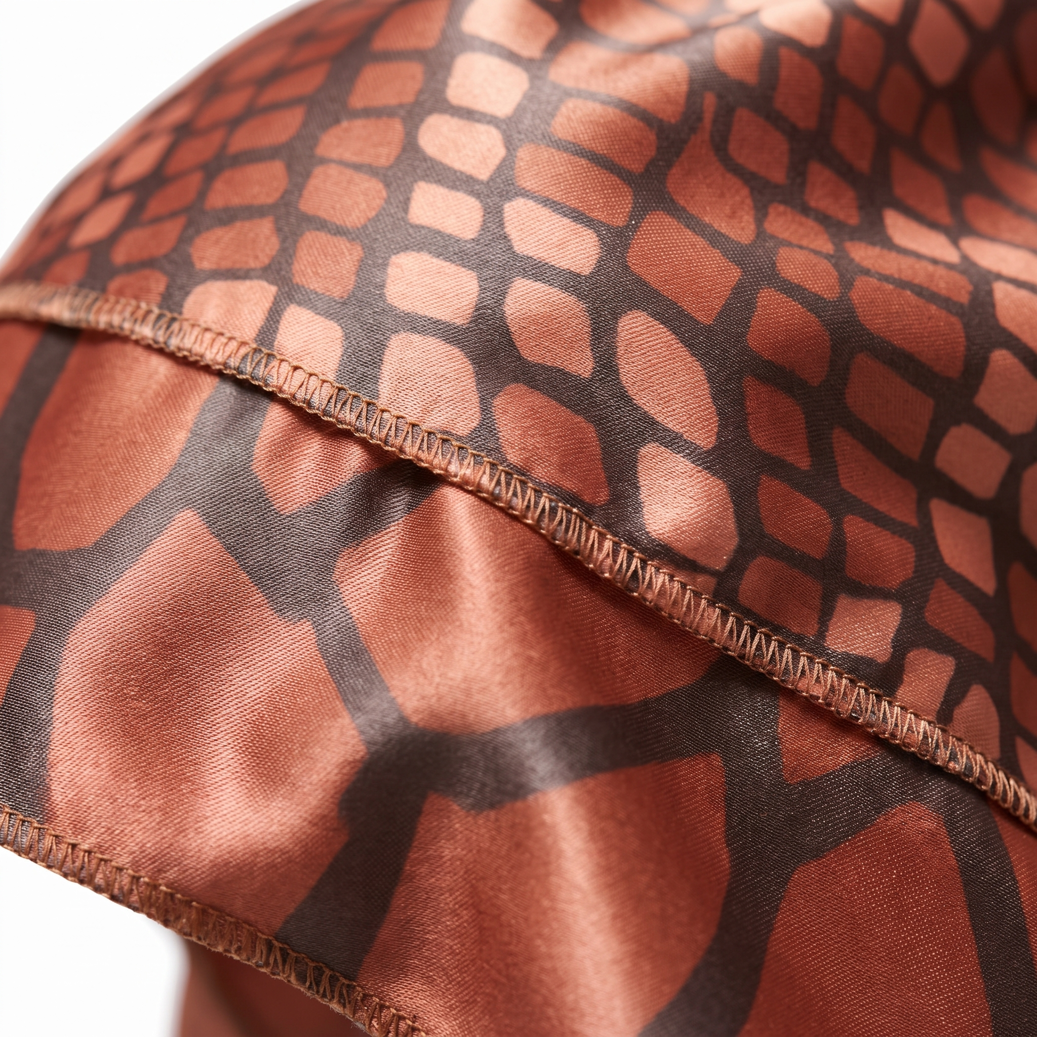 Clay reptile snakeskin Satin Silky Durag fabric close-up showing Clay reptile snakeskin print and stitching detail