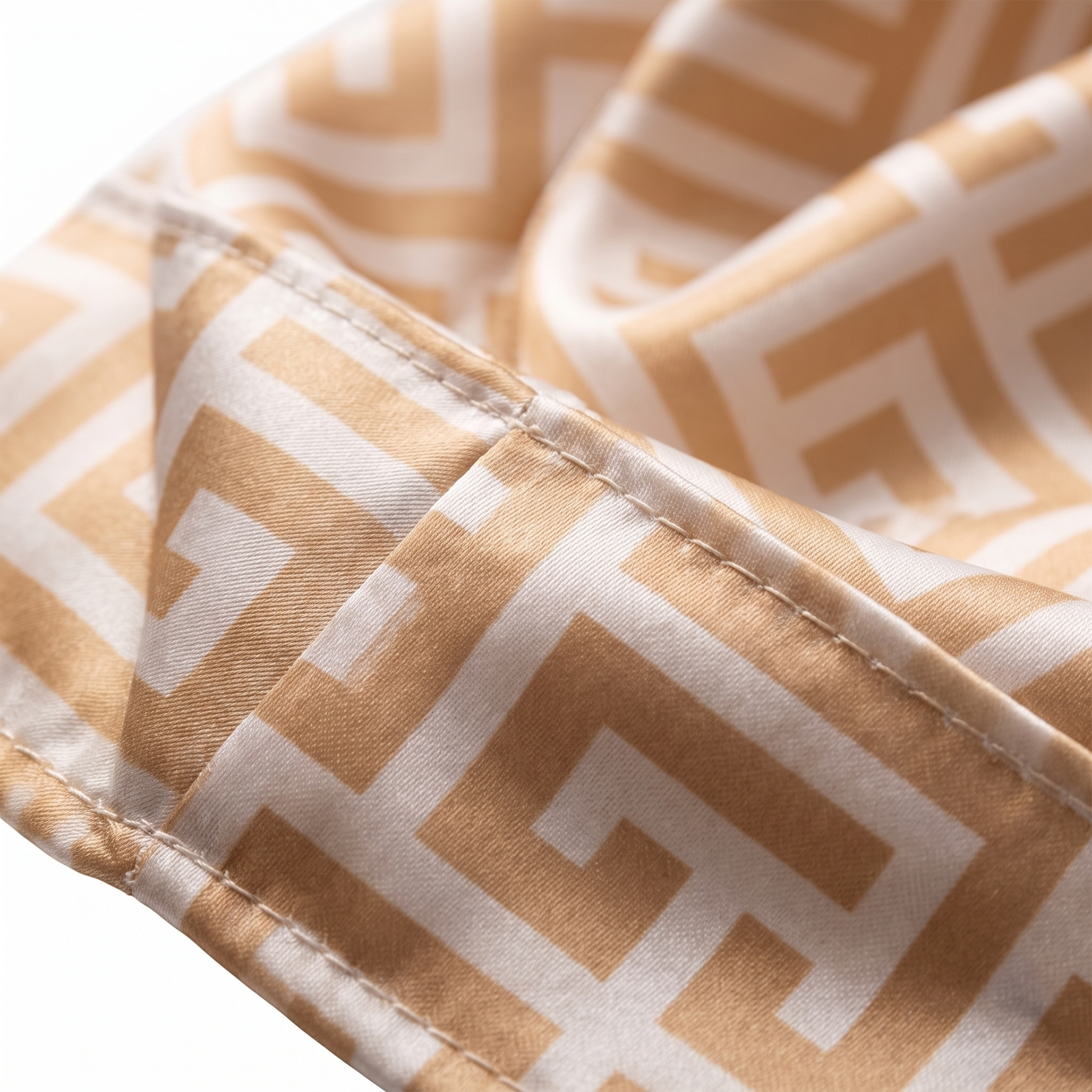 Sand Maze geometric Satin Silky Durag fabric close-up showing Sand Maze geometric print and stitching detail