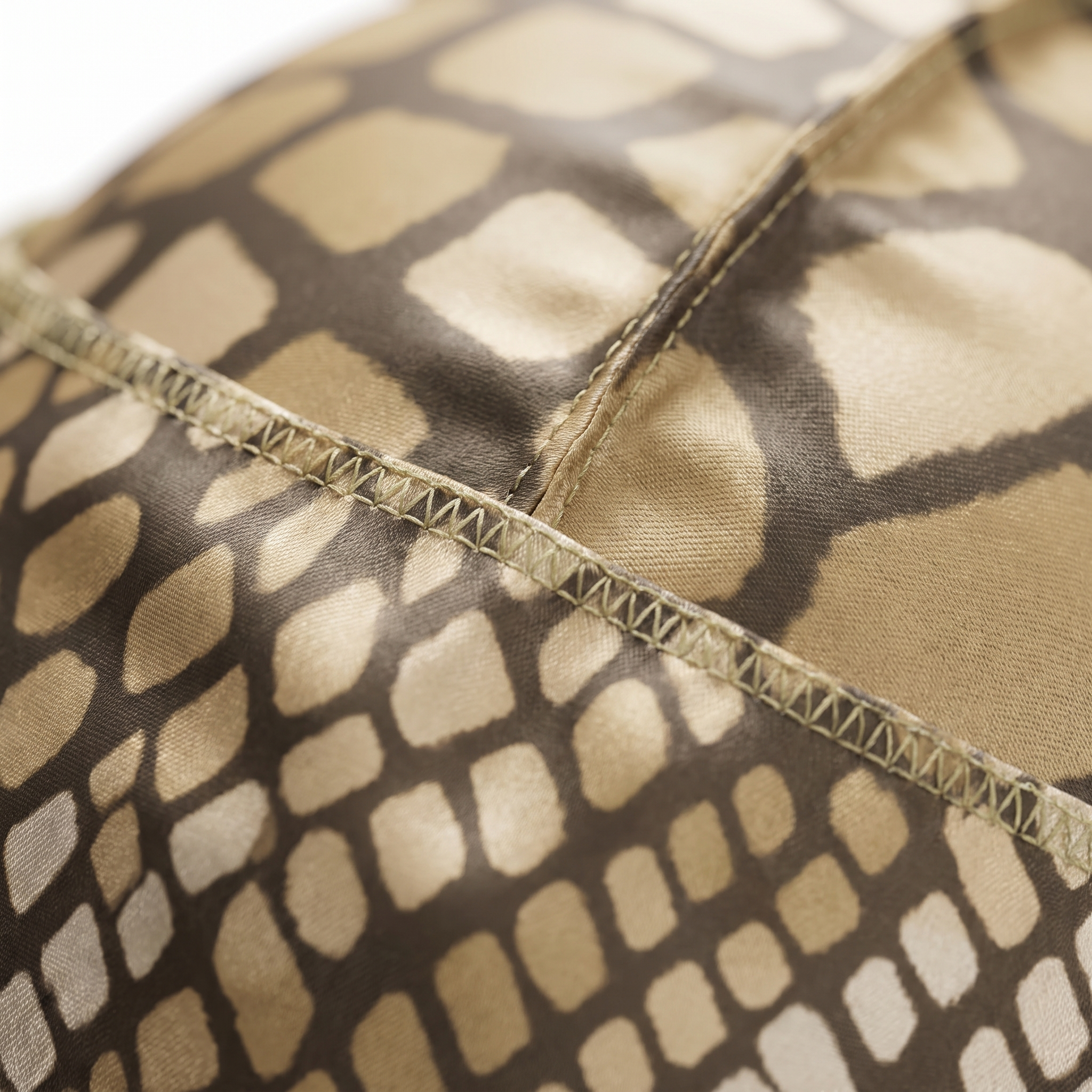 Tan reptile snakeskin Satin Silky Durag fabric close-up showing Tan reptile snakeskin print and stitching detail