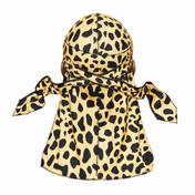 Cheetah spotted animal print Satin Silky Durag - premium silky durag back view showing wrap straps, tail and stitching
