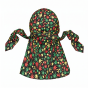 Cannabis Rasta leaf print Satin Silky Durag - premium silky durag back view showing wrap straps, tail and stitching