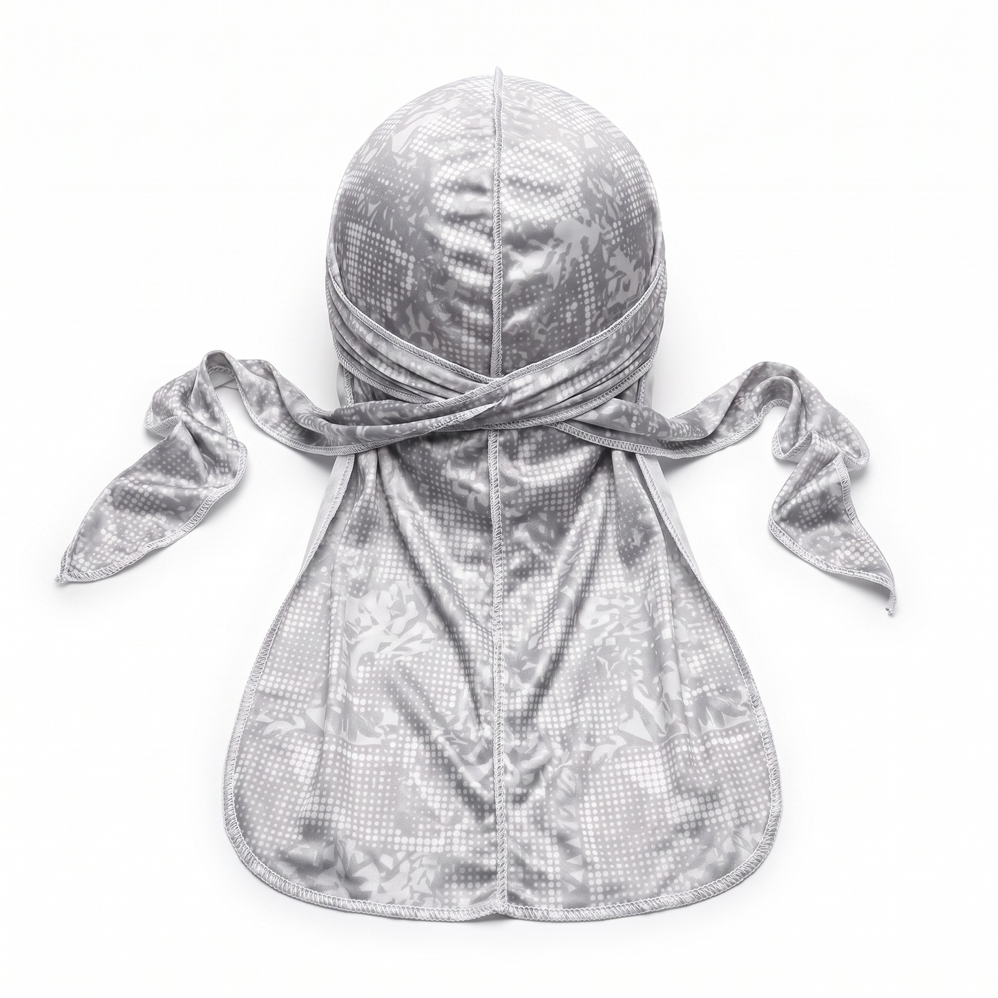 Digital Chameleon Ash pixel camo Satin Silky Durag - premium silky durag back view showing wrap straps, tail and stitching