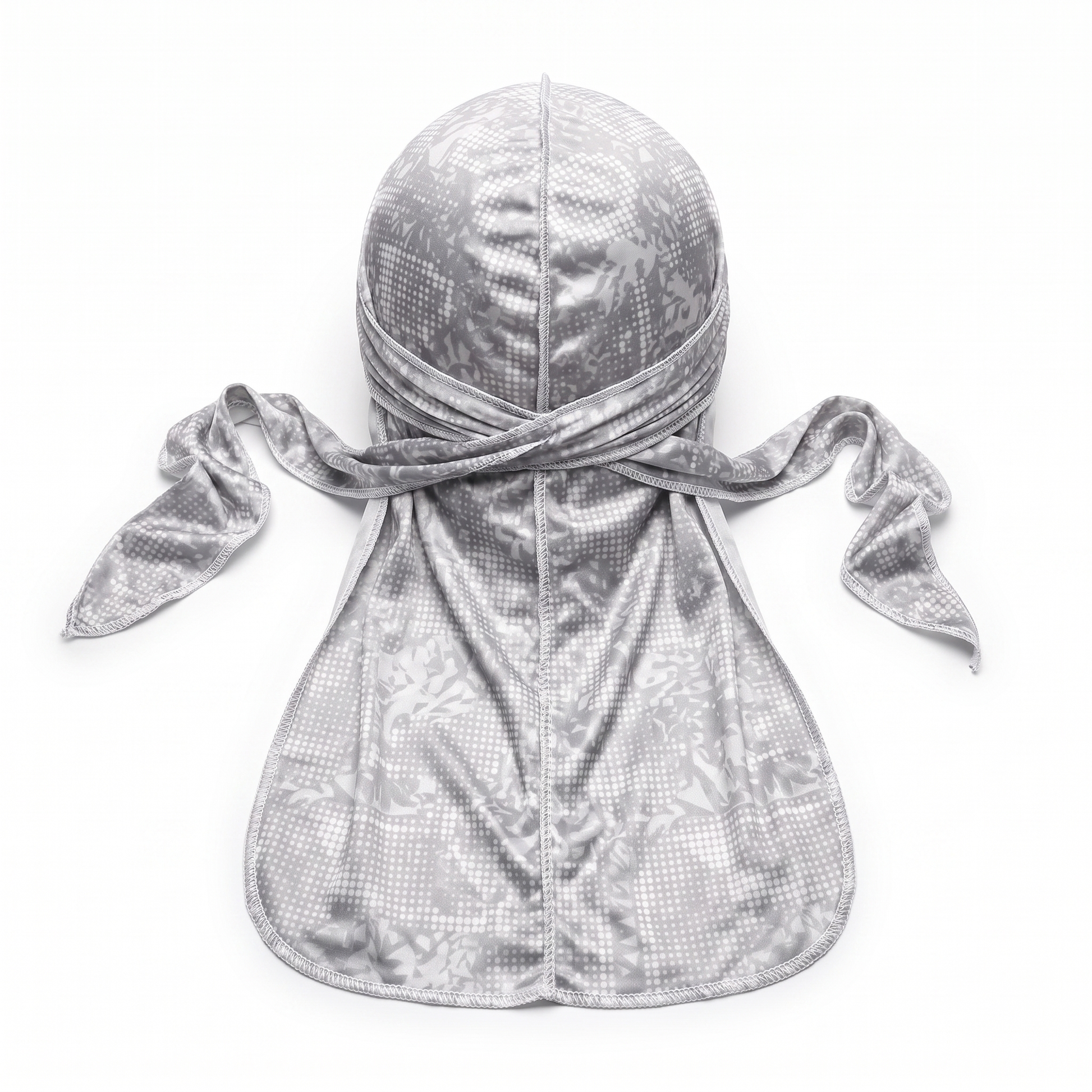 Digital Chameleon Ash pixel camo Satin Silky Durag - premium silky durag back view showing wrap straps, tail and stitching