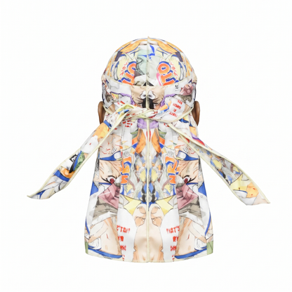 Naruto anime graphic Satin Silky Durag - premium silky durag back view showing wrap straps, tail and stitching
