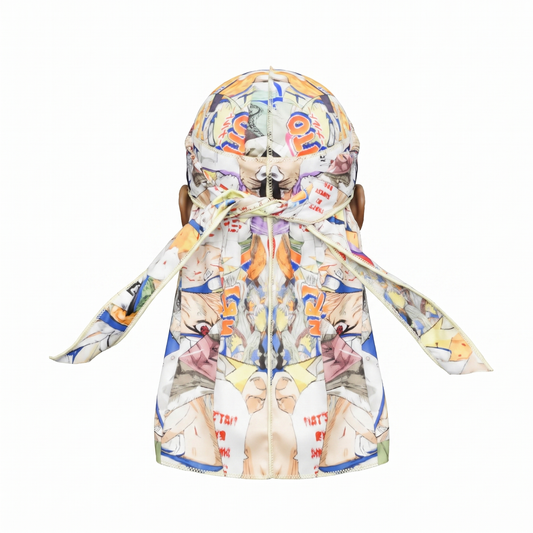 Naruto anime graphic Satin Silky Durag - premium silky durag back view showing wrap straps, tail and stitching