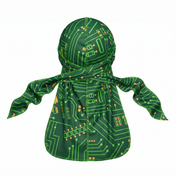 Digital Green pixel camo Satin Silky Durag - premium silky durag back view showing wrap straps, tail and stitching