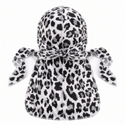 Snow Leopard spotted animal print Satin Silky Durag - premium silky durag back view showing wrap straps, tail and stitching