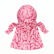 Pink Brains graphic Satin Silky Durag - premium silky durag back view showing wrap straps, tail and stitching