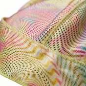 Warm-tone optical illusion swirl Satin Silky Durag fabric close-up showing Warm-tone optical illusion swirl print and stitching detail