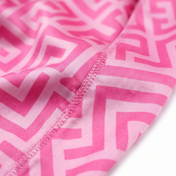 Pink Maze geometric Satin Silky Durag fabric close-up showing Pink Maze geometric print and stitching detail