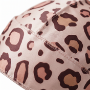 Pink leopard animal print Satin Silky Durag fabric close-up showing Pink leopard animal print print and stitching detail
