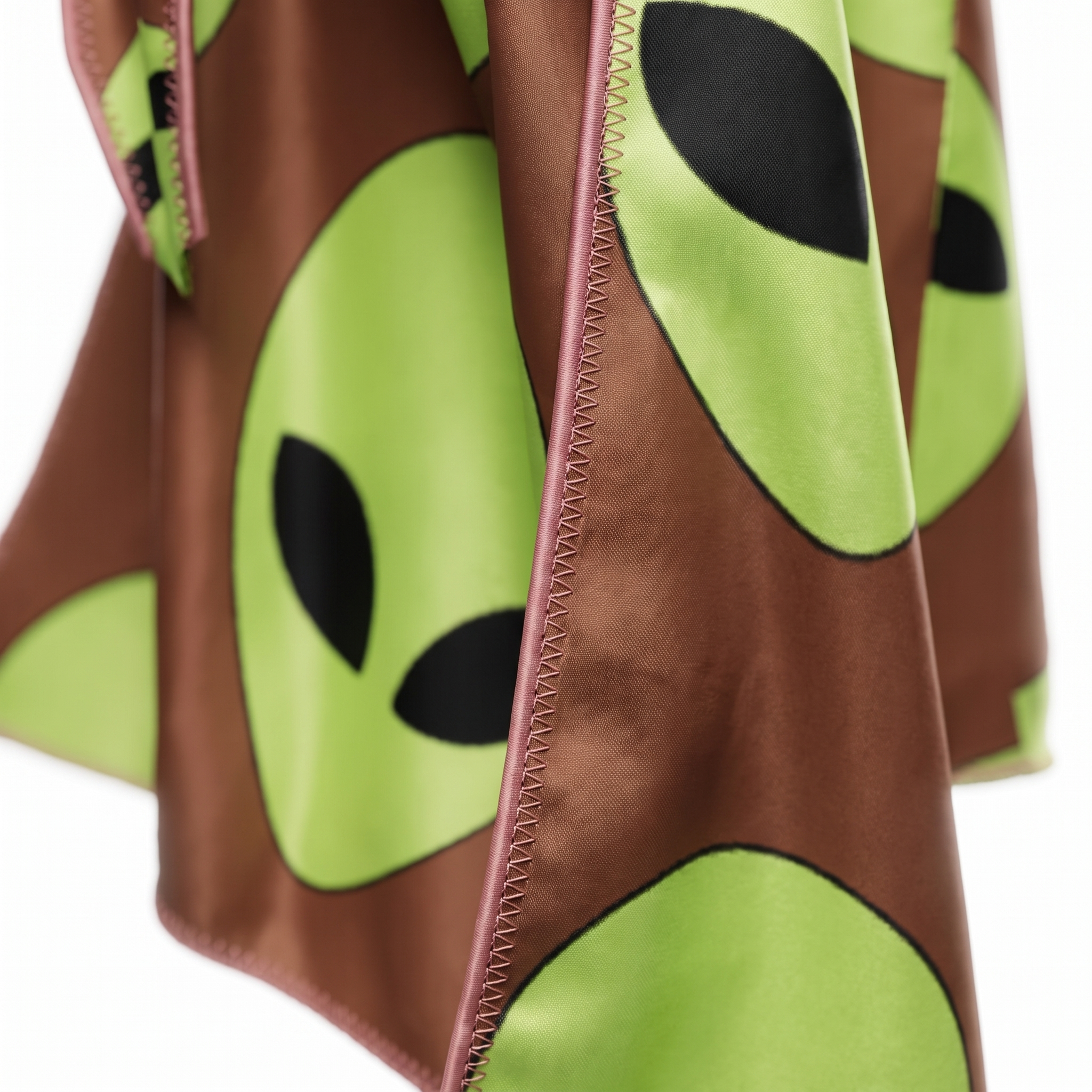 Alien Brown graphic Satin Silky Durag fabric close-up showing Alien Brown graphic print and stitching detail