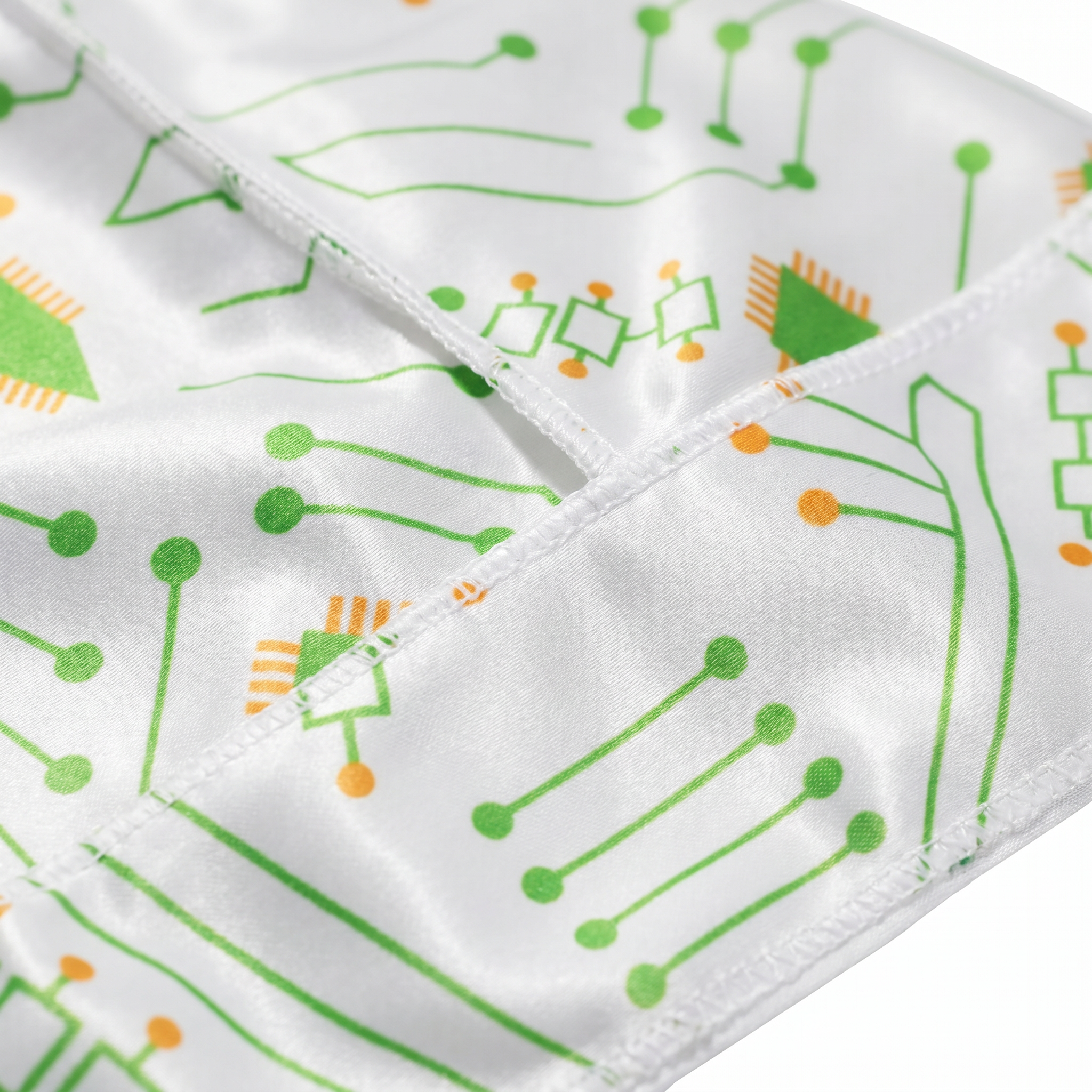 Digital White pixel camo Satin Silky Durag fabric close-up showing Digital White pixel camo print and stitching detail