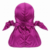 Premium Magenta Purple Silk Durag - premium heavy silky durag back view showing wrap straps, tail and stitching