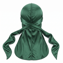 Premium Silk Durag Forest Green - premium heavy silky durag back view showing wrap straps, tail and stitching