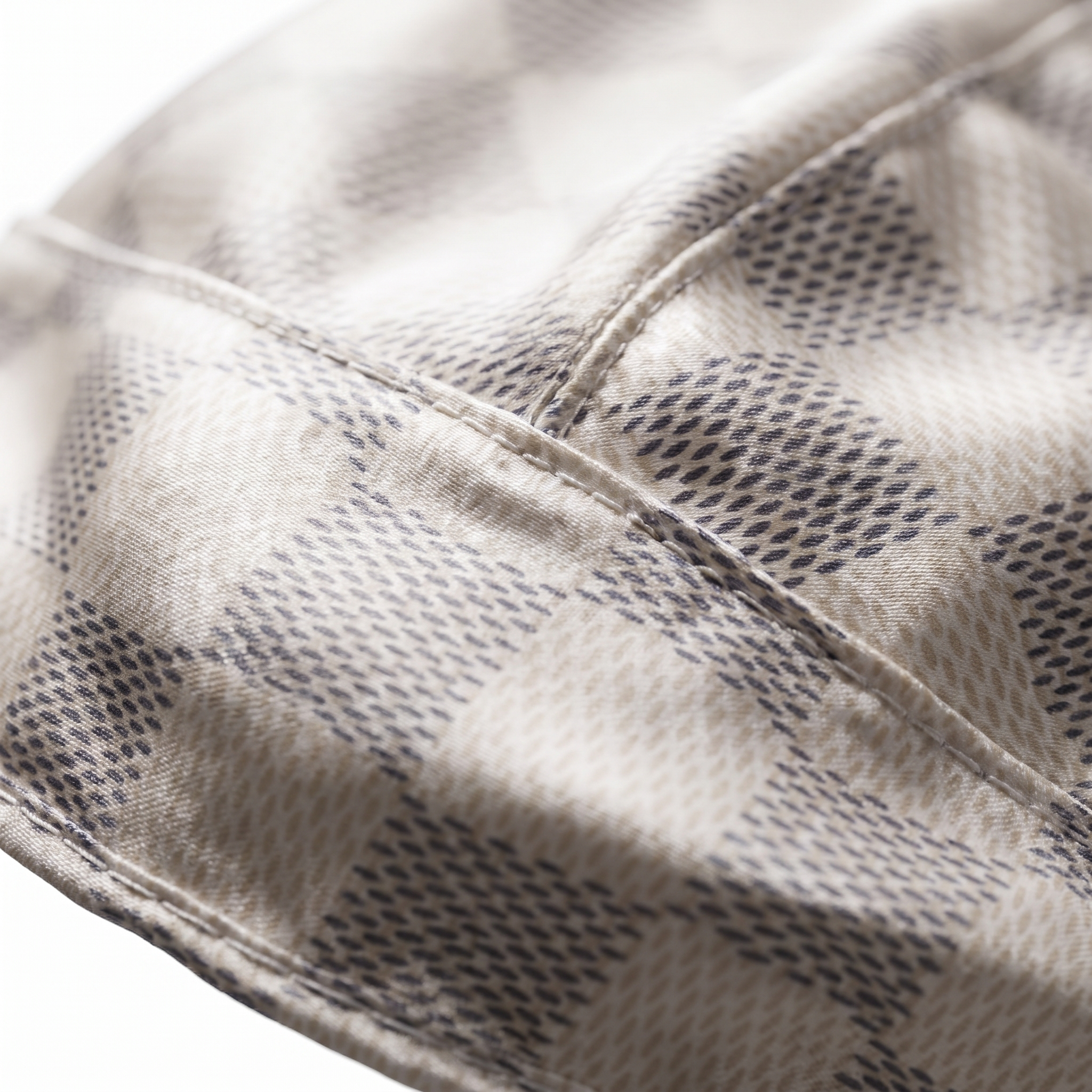 Checkered Cream Satin Silky Durag fabric close-up showing Checkered Cream print and stitching detail
