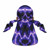 Voltage Purple lightning Satin Silky Durag - premium silky durag back view showing wrap straps, tail and stitching