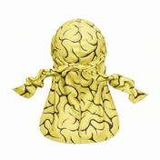 Yellow Brains graphic Satin Silky Durag - premium silky durag back view showing wrap straps, tail and stitching