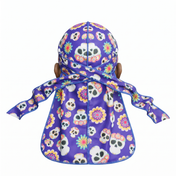 Cinco De Mayo Purple festive Satin Silky Durag - premium silky durag back view showing wrap straps, tail and stitching