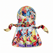Spider Man web graphic Satin Silky Durag - premium silky durag back view showing wrap straps, tail and stitching