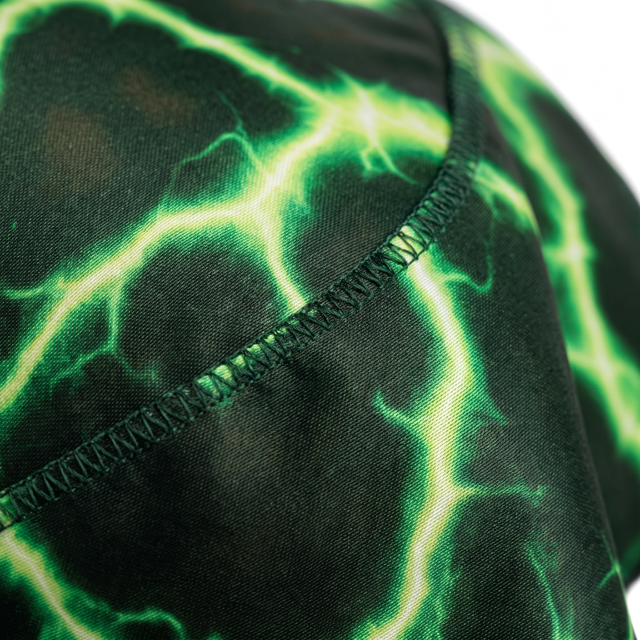 Voltage Green lightning Satin Silky Durag fabric close-up showing Voltage Green lightning print and stitching detail