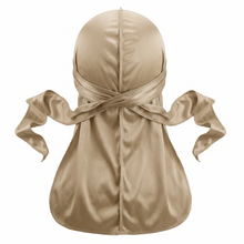 Premium Champagne Gold Silk Durag - premium heavy silky durag back view showing wrap straps, tail and stitching
