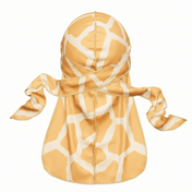 Giraffe animal print Satin Silky Durag - premium silky durag back view showing wrap straps, tail and stitching