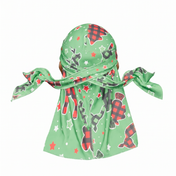 Christmas Time Green holiday Satin Silky Durag - premium silky durag back view showing wrap straps, tail and stitching