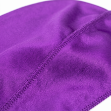 Premium Purple Silk Durag fabric close-up showing Purple silky satin texture and stitching detail