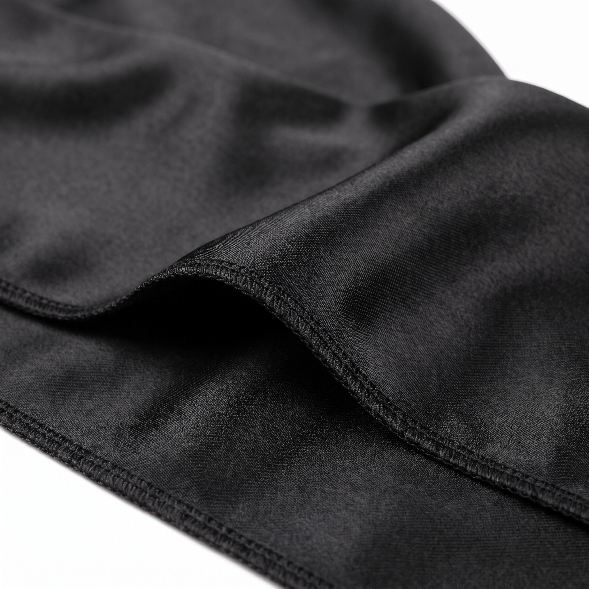 Premium Black Silk Durag fabric close-up showing Black silky satin texture and stitching detail