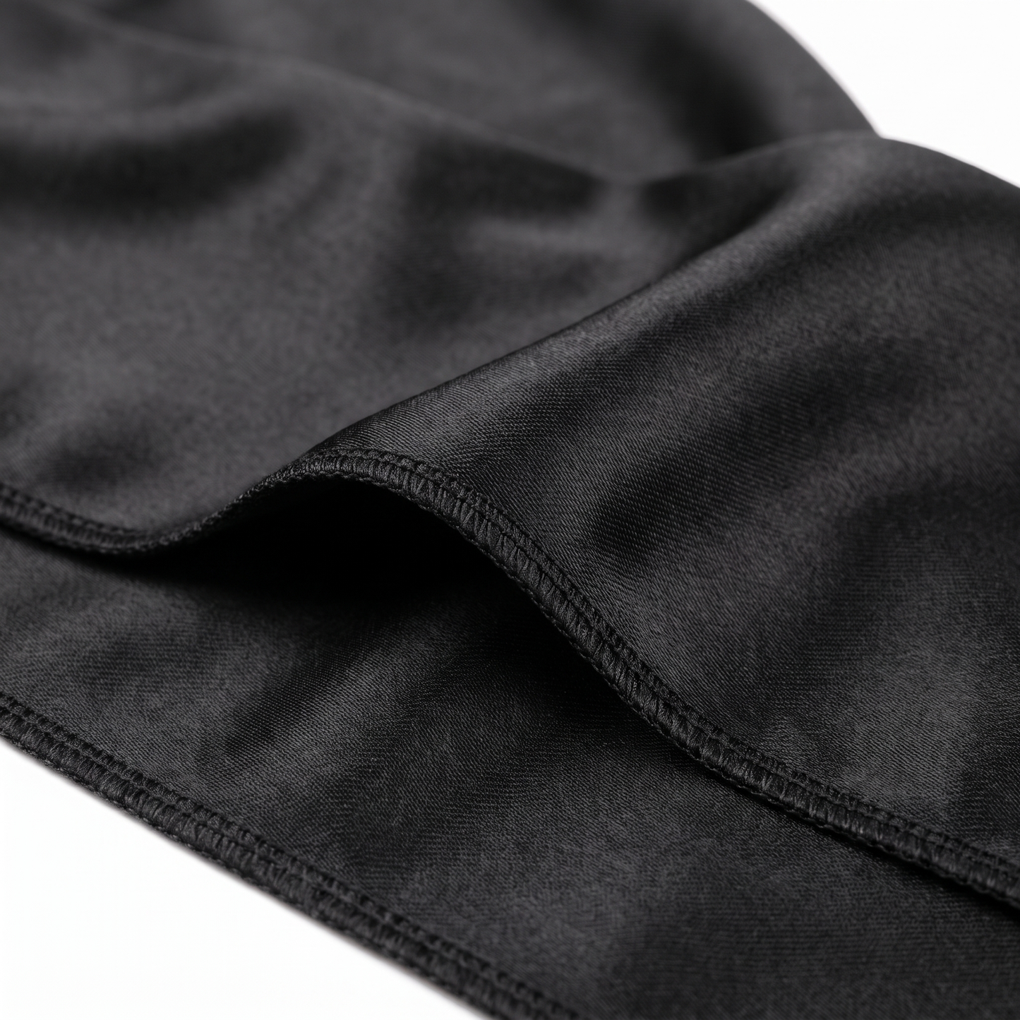 Premium Black Silk Durag fabric close-up showing Black silky satin texture and stitching detail