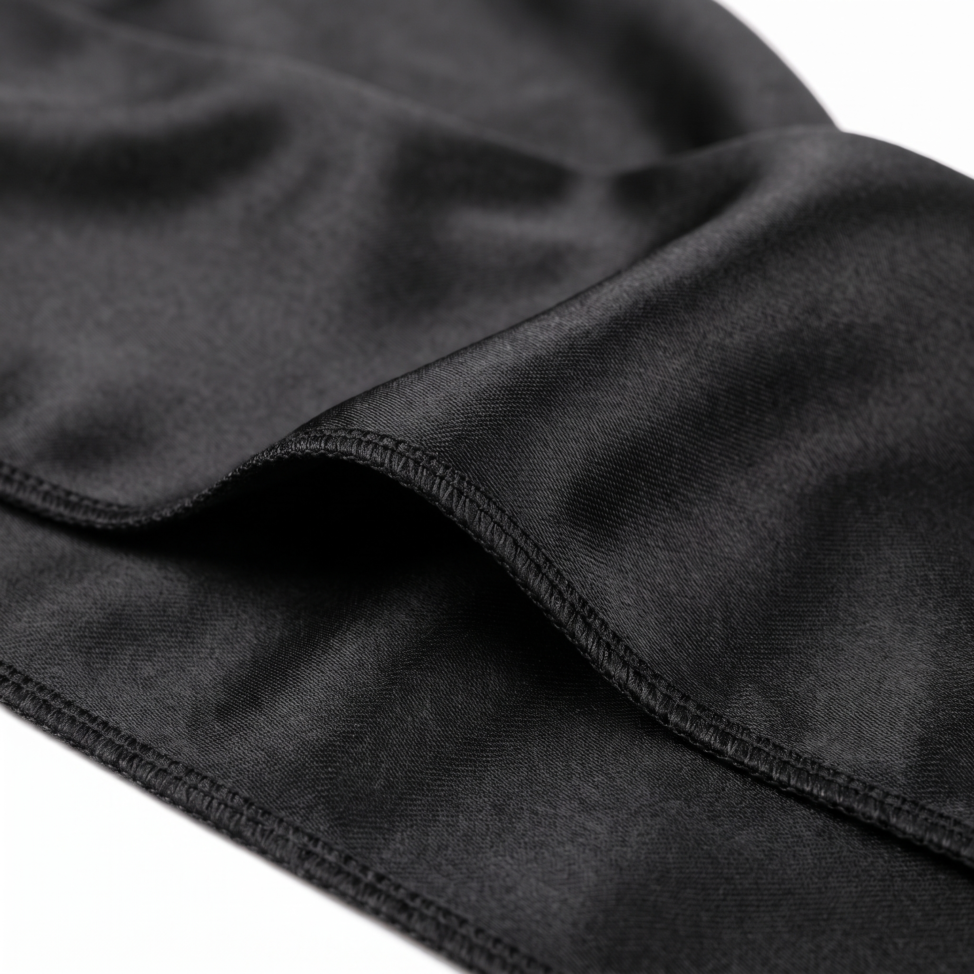 Premium Black Silk Durag fabric close-up showing Black silky satin texture and stitching detail