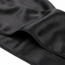 Premium Black Silk Durag fabric close-up showing Black silky satin texture and stitching detail