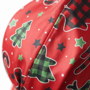 Christmas Time Red holiday Satin Silky Durag fabric close-up showing Christmas Time Red holiday print and stitching detail