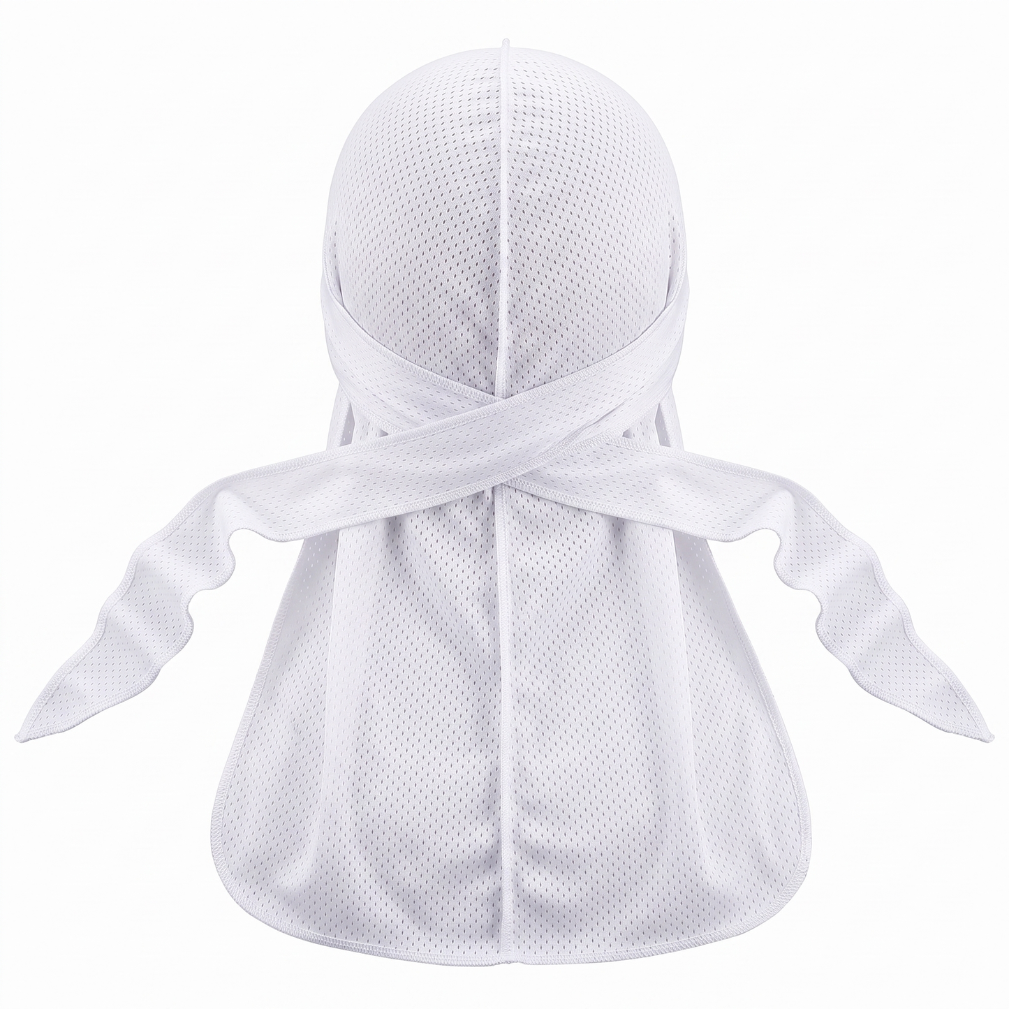 Athletic Mesh White Durag - premium durag back view showing wrap straps, tail and stitching