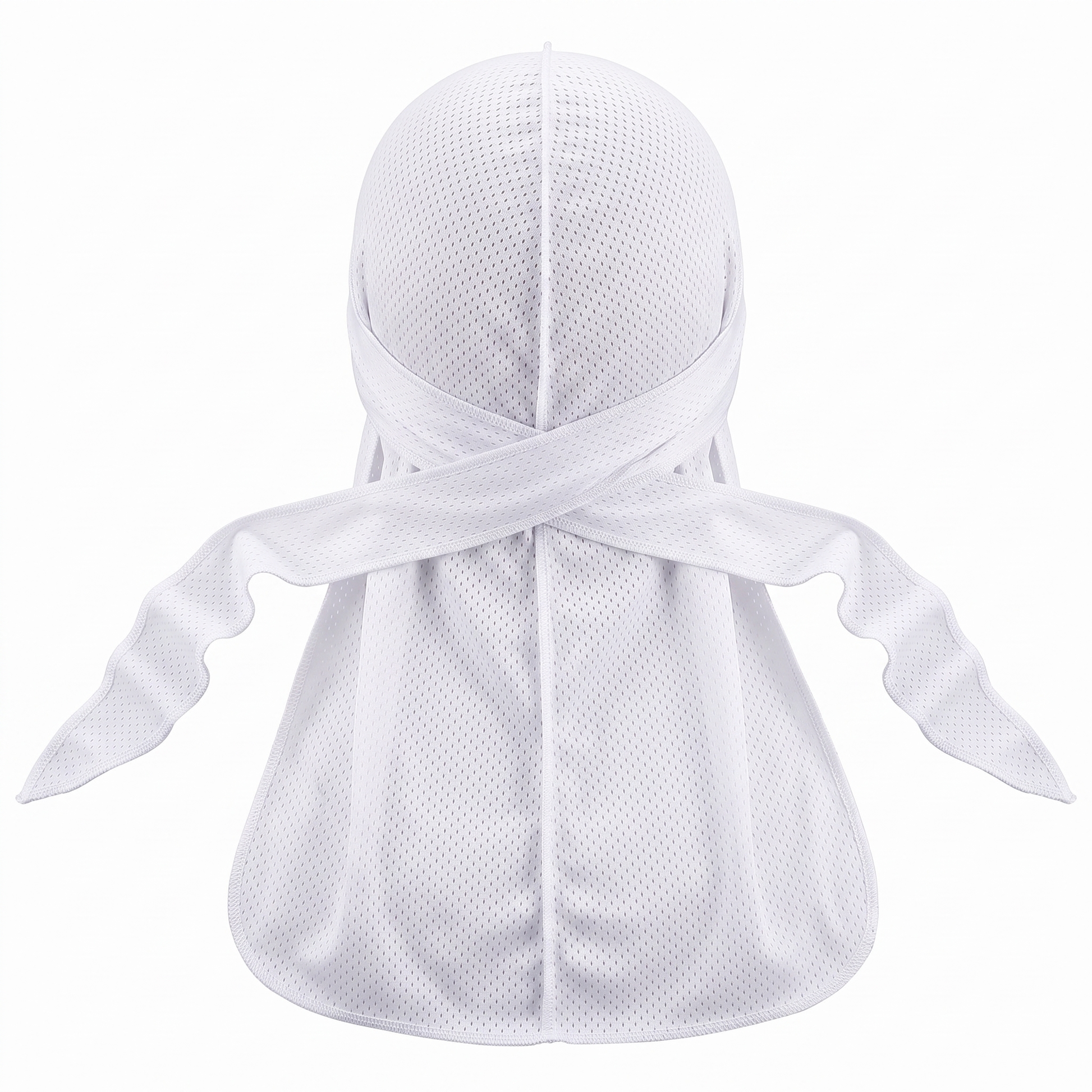 Athletic Mesh White Durag - premium durag back view showing wrap straps, tail and stitching