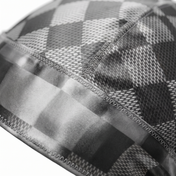Checkered Greyscale Satin Silky Durag fabric close-up showing Checkered Greyscale print and stitching detail