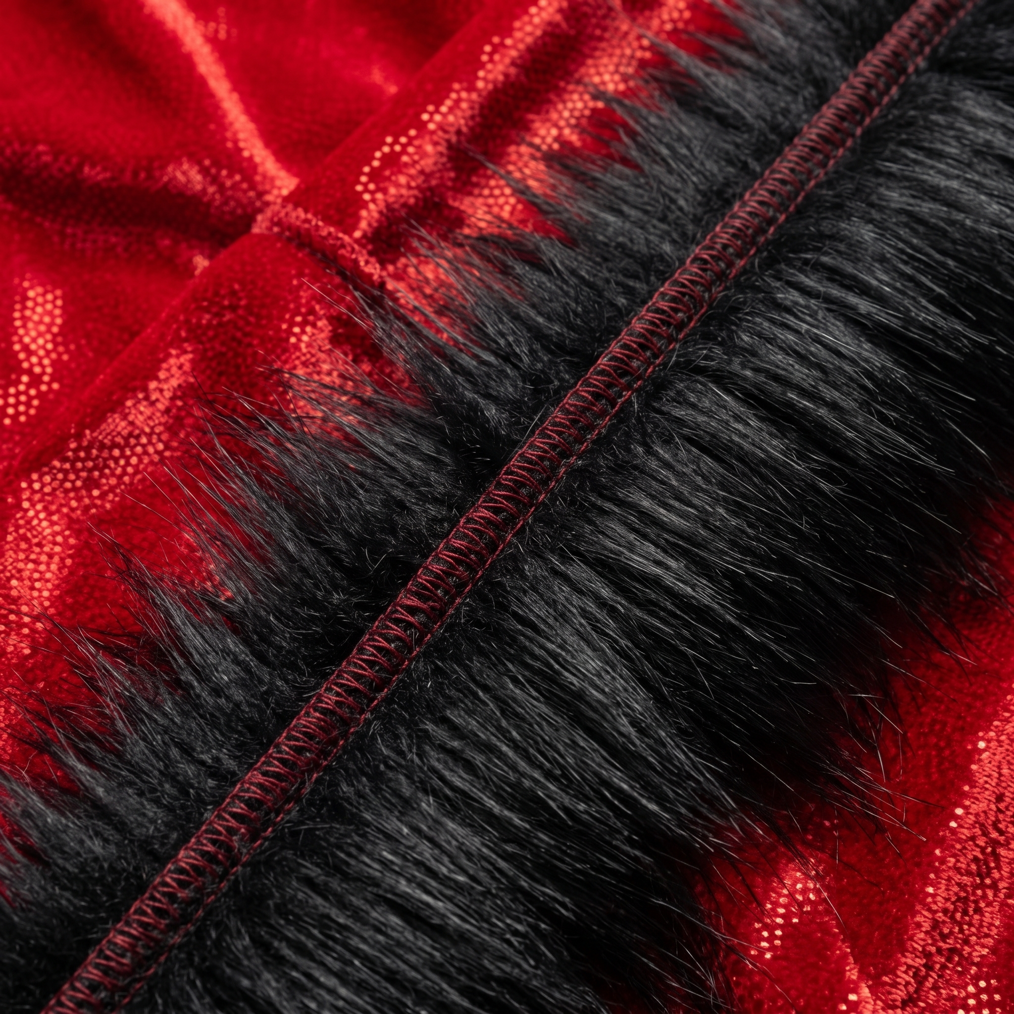 Premium Fur Red & Black Durag fabric close-up showing texture and stitching detail