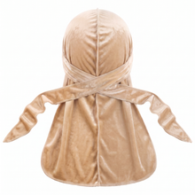 Premium Brown Vanilla Velvet Durag - premium velvet durag back view showing wrap straps, tail and stitching