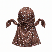 Dark brown ice cream sprinkle Satin Silky Durag - premium silky durag back view showing wrap straps, tail and stitching