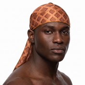 Chocolate Cone ice cream Satin Silky Durag worn by male model, front view on white background
